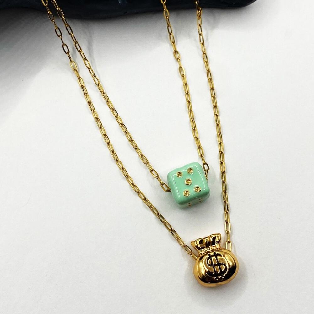 NEW Gold Money Bag & Mint Green Dice Layered - Picture 5 of 13